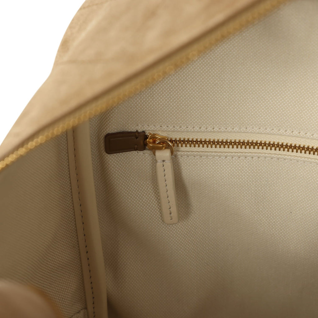 Maxi "Perfect Bowling" Bag Dark Beige Suede Gold Hardware