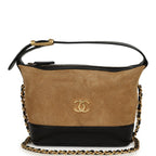 Mini Coco Base Clutch with Chain Brown Suede and Black Shiny Lambskin Brushed Gold Hardware