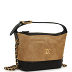 Mini Coco Base Clutch with Chain Brown Suede and Black Shiny Lambskin Brushed Gold Hardware