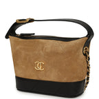 Mini Coco Base Clutch with Chain Brown Suede and Black Shiny Lambskin Brushed Gold Hardware