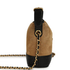 Mini Coco Base Clutch with Chain Brown Suede and Black Shiny Lambskin Brushed Gold Hardware