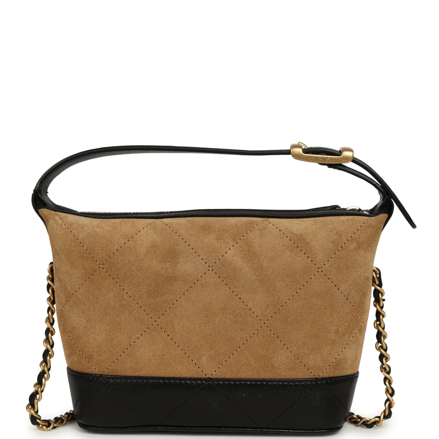 Mini Coco Base Clutch with Chain Brown Suede and Black Shiny Lambskin Brushed Gold Hardware