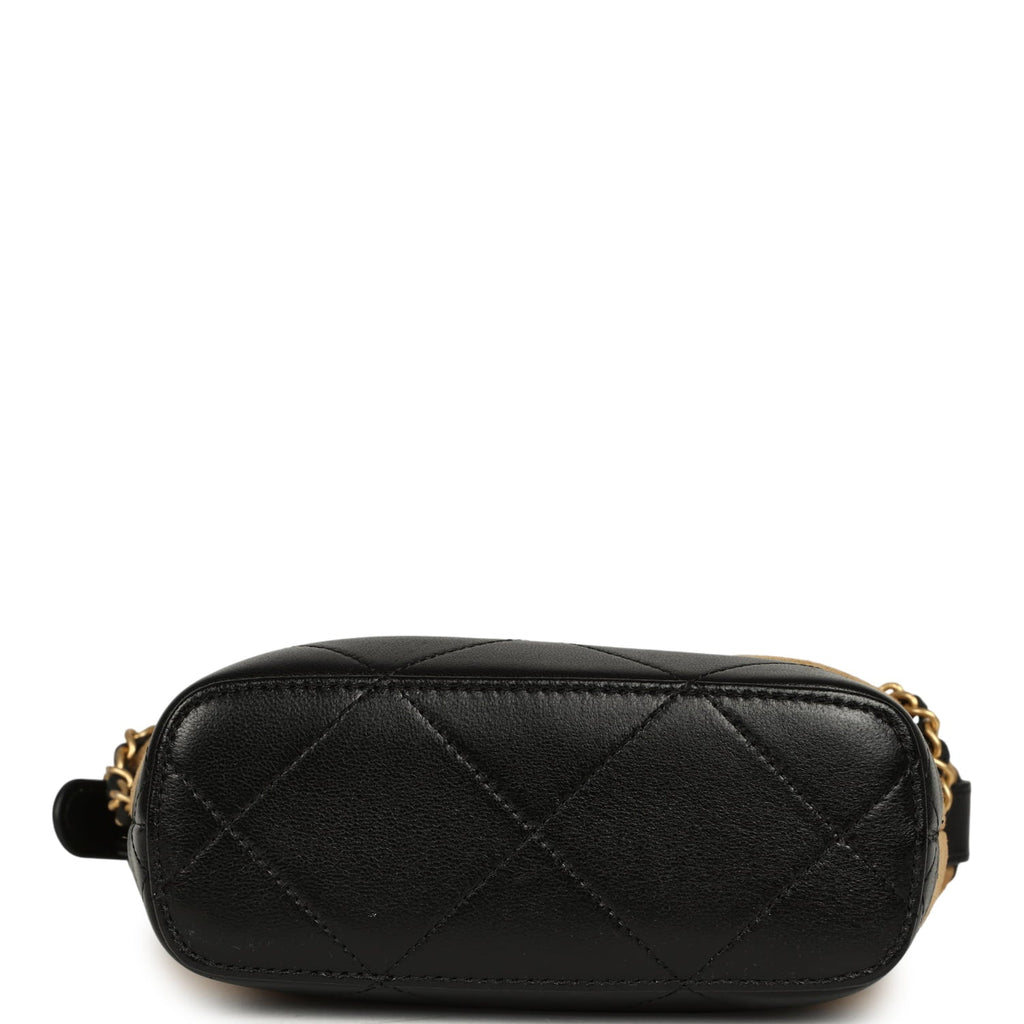 Mini Coco Base Clutch with Chain Brown Suede and Black Shiny Lambskin Brushed Gold Hardware
