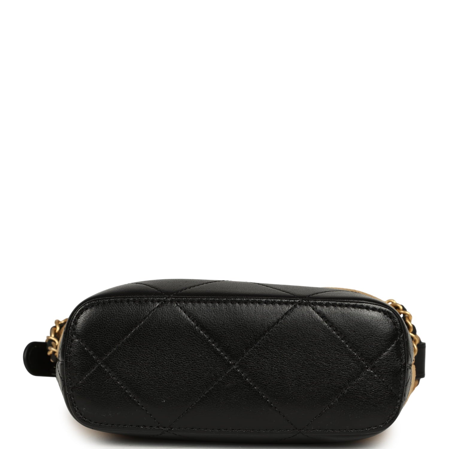 Mini Coco Base Clutch with Chain Brown Suede and Black Shiny Lambskin Brushed Gold Hardware