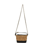 Mini Coco Base Clutch with Chain Brown Suede and Black Shiny Lambskin Brushed Gold Hardware