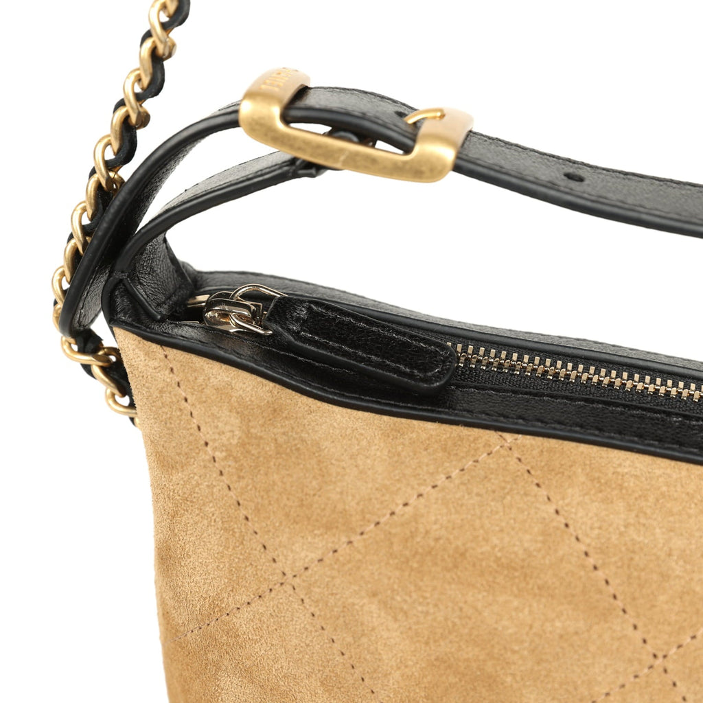 Mini Coco Base Clutch with Chain Brown Suede and Black Shiny Lambskin Brushed Gold Hardware