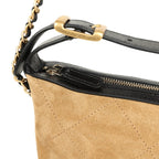 Mini Coco Base Clutch with Chain Brown Suede and Black Shiny Lambskin Brushed Gold Hardware