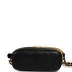 Mini Coco Base Clutch with Chain Brown Suede and Black Shiny Lambskin Brushed Gold Hardware