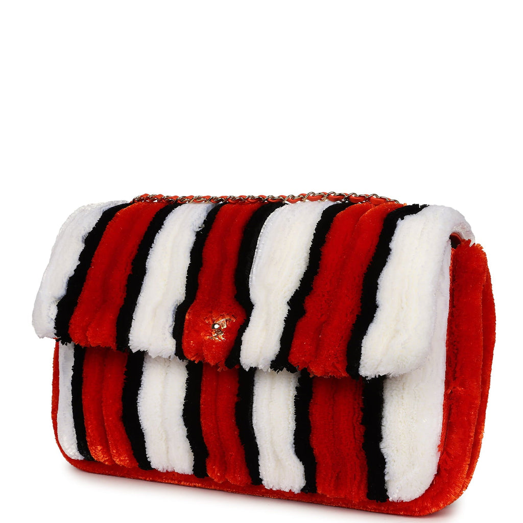 Chanel Maxi Coco Beach Stripe Flap Bag Orange, White and Black Raffia Gold Hardware