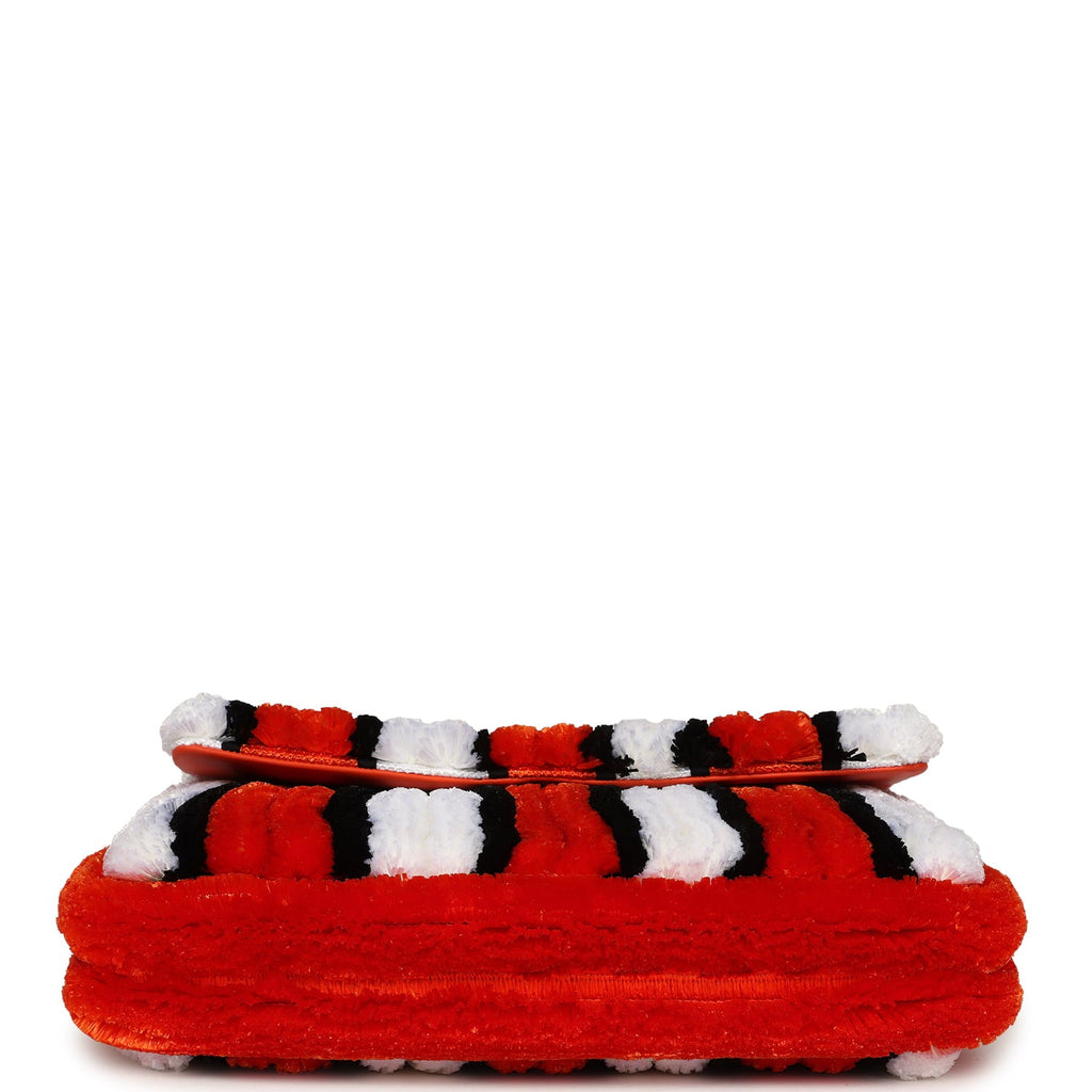 Chanel Maxi Coco Beach Stripe Flap Bag Orange, White and Black Raffia Gold Hardware