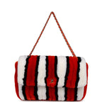 Maxi Coco Beach Stripe Flap Bag Orange, White and Black Raffia Gold Hardware