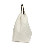 Maxi Coco Beach Cambon Hobo Bag White Denim and Black Calfskin Brushed Gold Hardware
