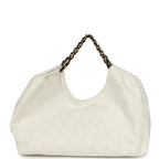 Maxi Coco Beach Cambon Hobo Bag White Denim and Black Calfskin Brushed Gold Hardware