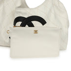 Maxi Coco Beach Cambon Hobo Bag White Denim and Black Calfskin Brushed Gold Hardware