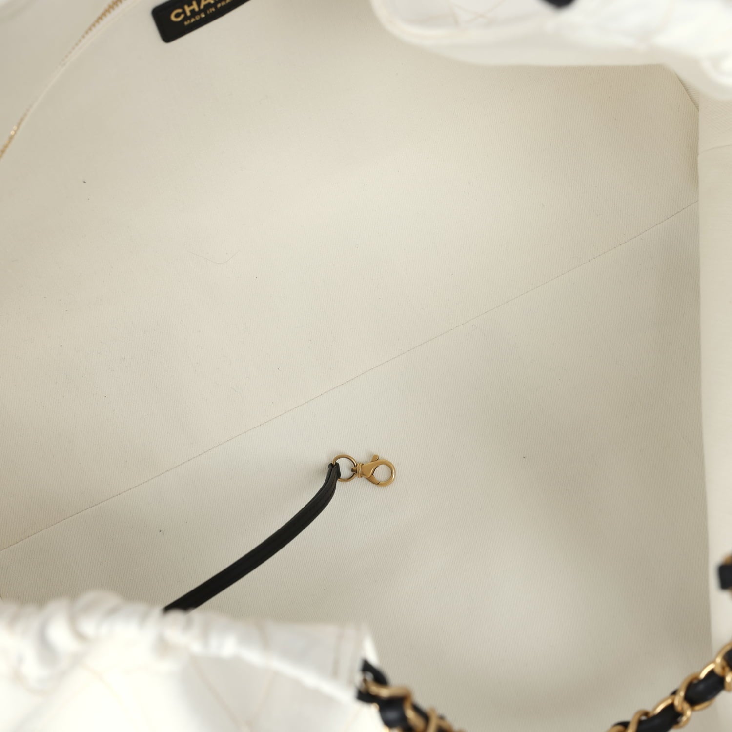 Maxi Coco Beach Cambon Hobo Bag White Denim and Black Calfskin Brushed Gold Hardware