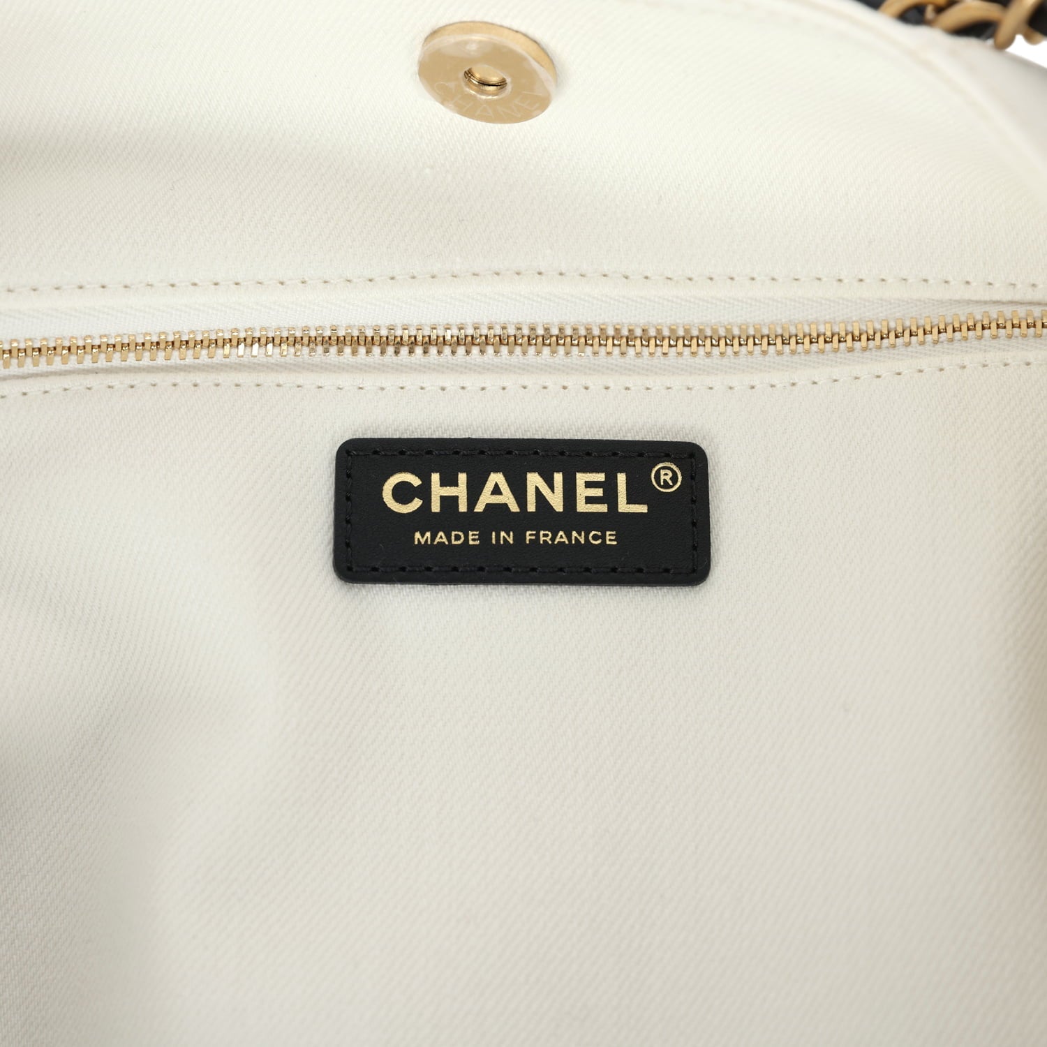 Maxi Coco Beach Cambon Hobo Bag White Denim and Black Calfskin Brushed Gold Hardware