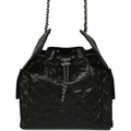 Medium 25 Hobo Bag Black Shiny Crumpled Calfskin Mixed Silver Hardware