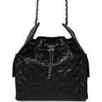 Medium 25 Hobo Bag Black Shiny Crumpled Calfskin Mixed Silver Hardware
