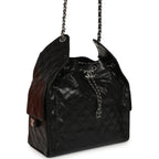 Medium 25 Hobo Bag Black Shiny Crumpled Calfskin Mixed Silver Hardware