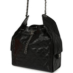 Medium 25 Hobo Bag Black Shiny Crumpled Calfskin Mixed Silver Hardware