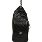 Medium 25 Hobo Bag Black Shiny Crumpled Calfskin Mixed Silver Hardware