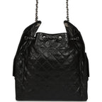 Medium 25 Hobo Bag Black Shiny Crumpled Calfskin Mixed Silver Hardware