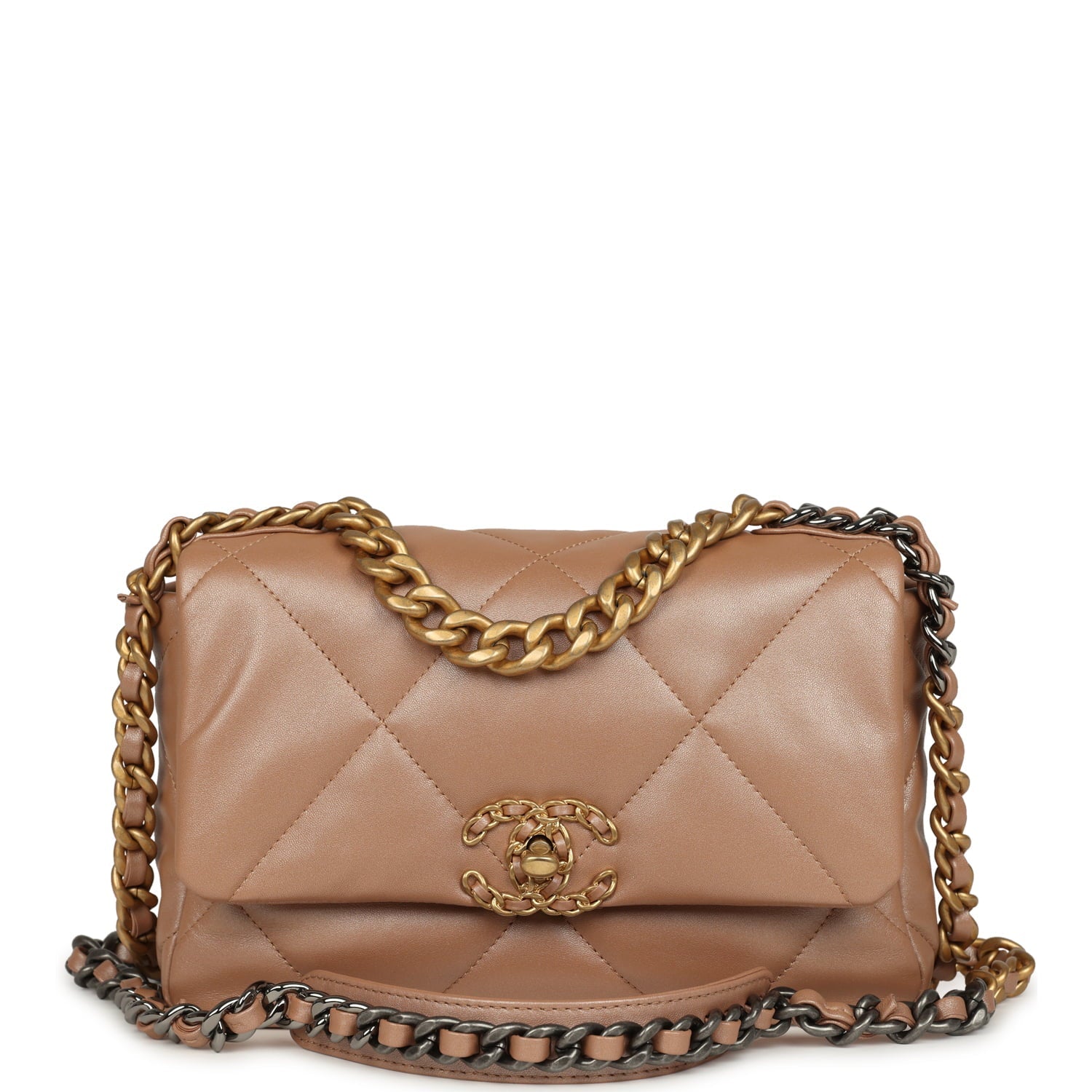 Medium 19 Flap Bag Pearly Beige Shiny Lambskin Mixed Metal Hardware