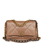 Medium 19 Flap Bag Pearly Beige Shiny Lambskin Mixed Metal Hardware