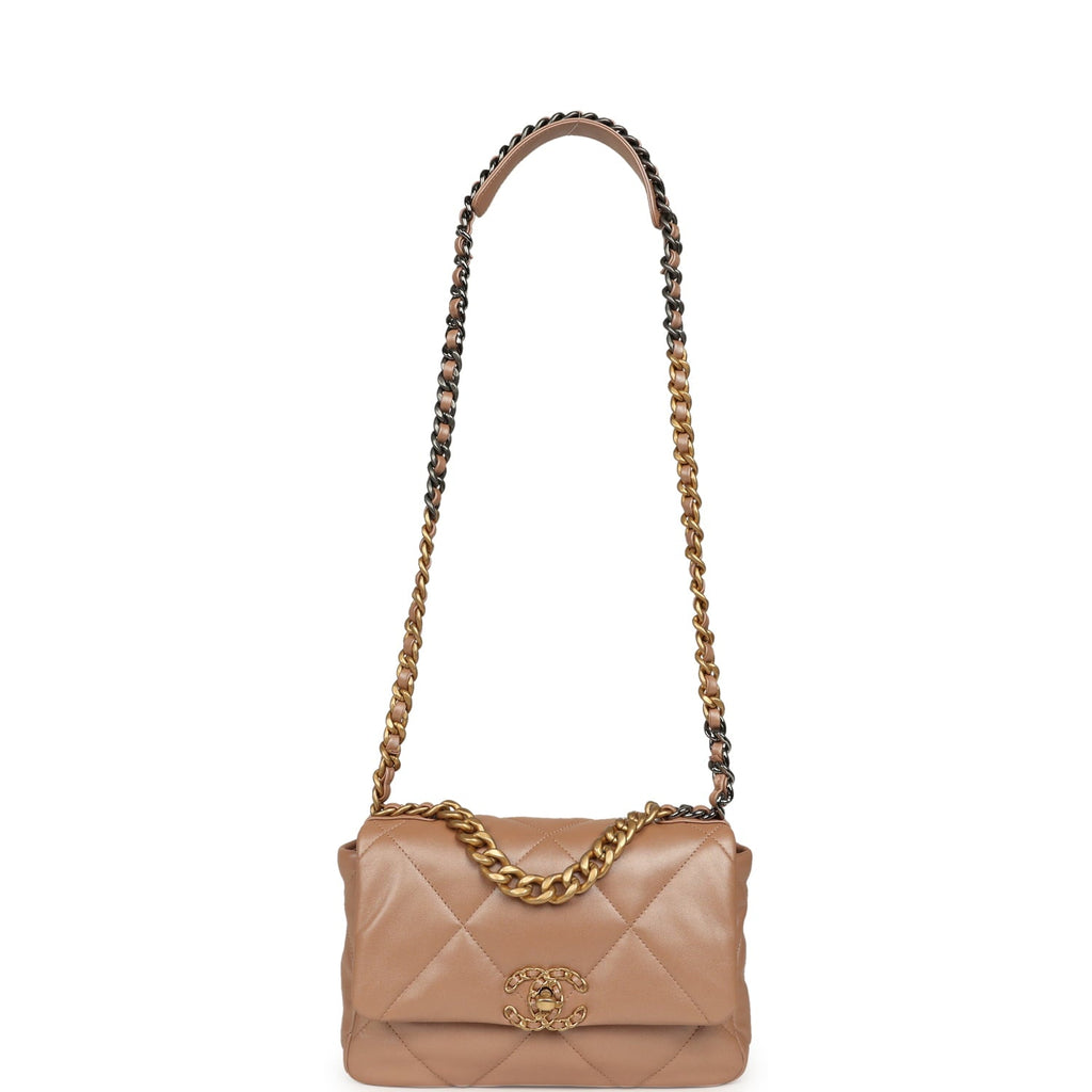 Medium 19 Flap Bag Pearly Beige Shiny Lambskin Mixed Metal Hardware