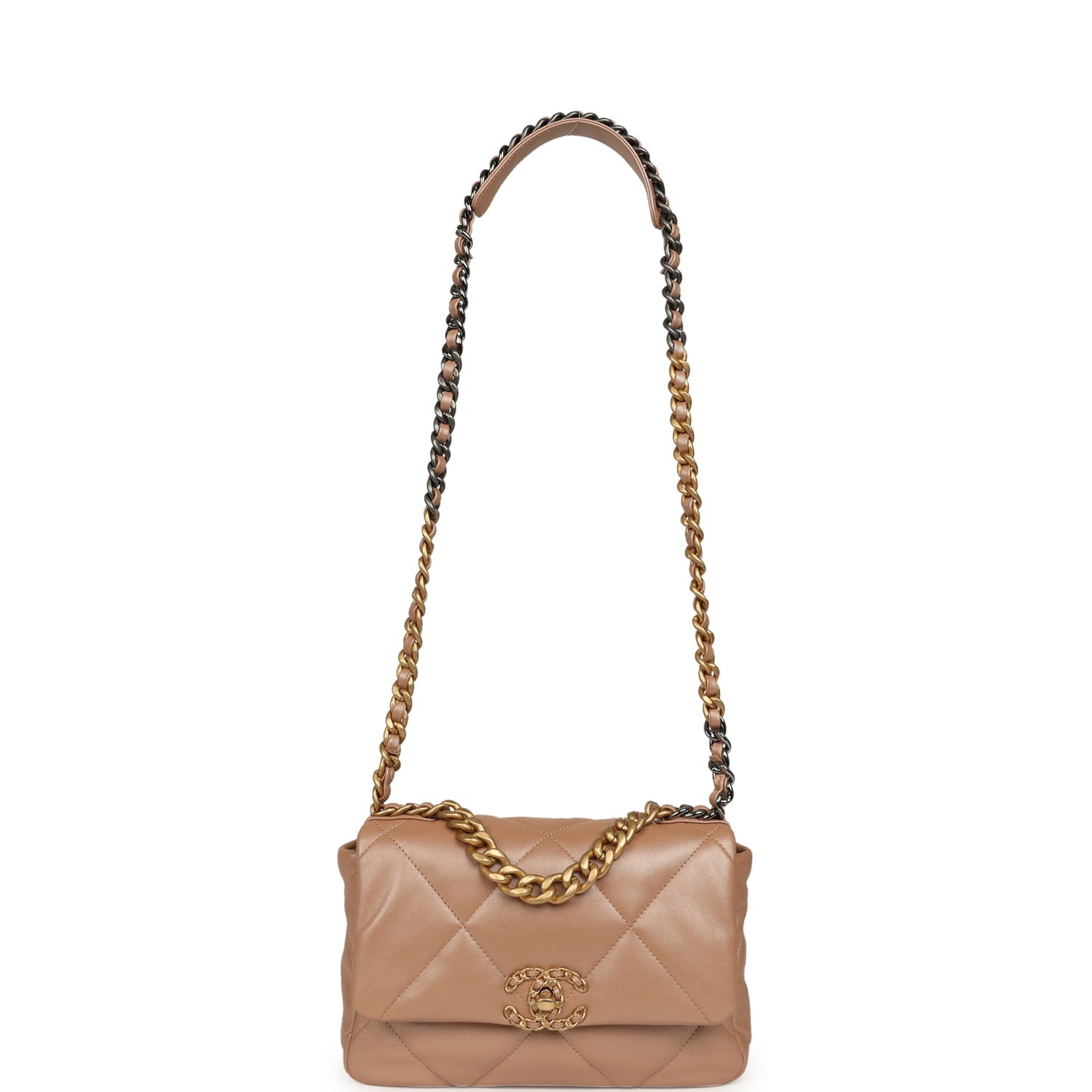 Medium 19 Flap Bag Pearly Beige Shiny Lambskin Mixed Metal Hardware