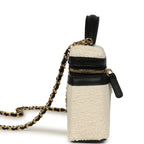 Coco Beach Top Handle Long Vanity Case with Chain Ecru Tweed and Black Calfskin Gold Hardware