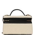 Coco Beach Top Handle Long Vanity Case with Chain Ecru Tweed and Black Calfskin Gold Hardware