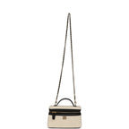 Coco Beach Top Handle Long Vanity Case with Chain Ecru Tweed and Black Calfskin Gold Hardware