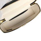 Coco Beach Top Handle Long Vanity Case with Chain Ecru Tweed and Black Calfskin Gold Hardware