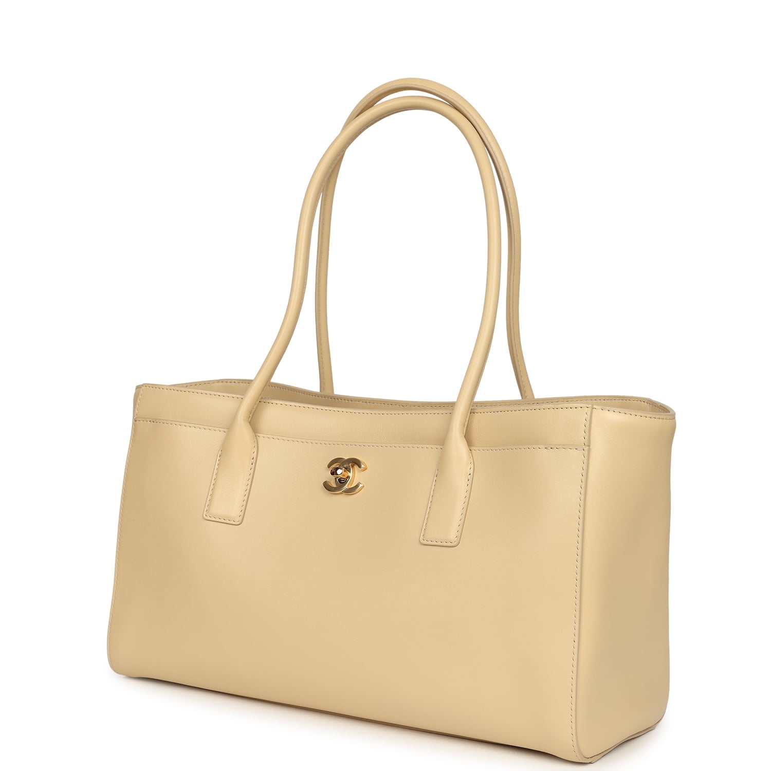 Small Cerf Shopping Bag Beige Calfskin Gold Hardware