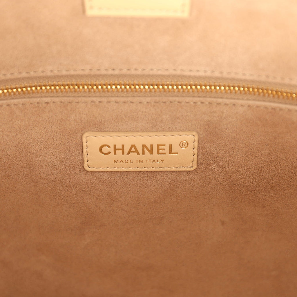 Small Cerf Shopping Bag Beige Calfskin Gold Hardware