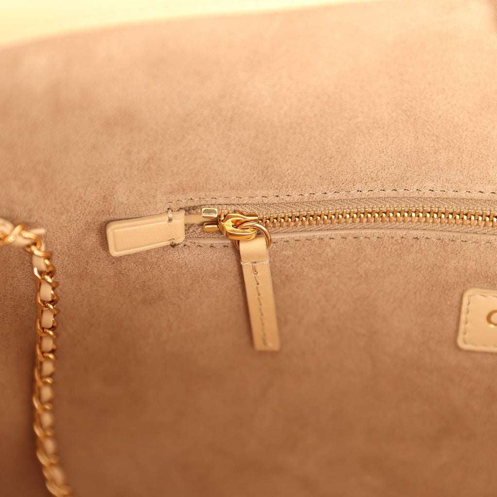 Small Cerf Shopping Bag Beige Calfskin Gold Hardware