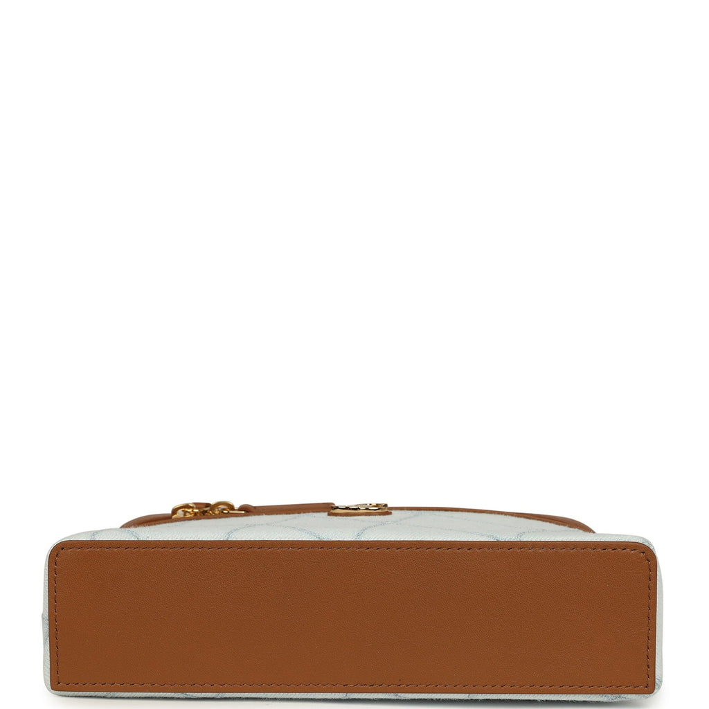Coco Beach Top Handle Long Vanity Case with Chain Light Blue Denim and Brown Calfskin Gold Hardware
