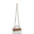 Coco Beach Top Handle Long Vanity Case with Chain Light Blue Denim and Brown Calfskin Gold Hardware