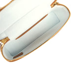 Coco Beach Top Handle Long Vanity Case with Chain Light Blue Denim and Brown Calfskin Gold Hardware