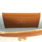 Coco Beach Top Handle Long Vanity Case with Chain Light Blue Denim and Brown Calfskin Gold Hardware