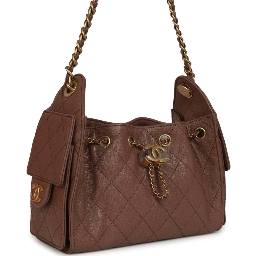 Mini 25 Hobo Bag Brown Caviar Antique Gold Hardware