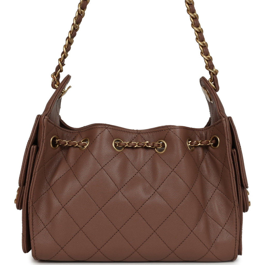 Mini 25 Hobo Bag Brown Caviar Antique Gold Hardware