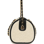Coco Beach Mini Timeless Classic Barrel Bag with Chain Ecru Tweed and Black Calfskin Gold Hardware