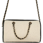 Coco Beach Mini Timeless Classic Barrel Bag with Chain Ecru Tweed and Black Calfskin Gold Hardware