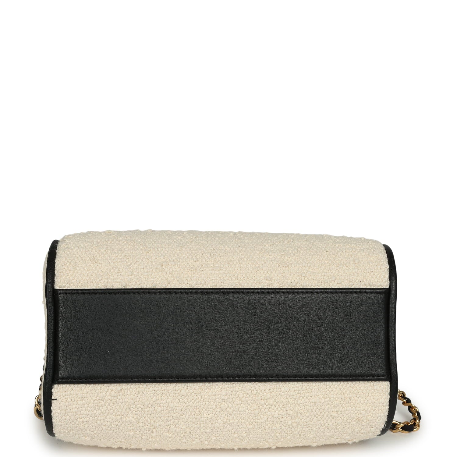 Coco Beach Mini Timeless Classic Barrel Bag with Chain Ecru Tweed and Black Calfskin Gold Hardware
