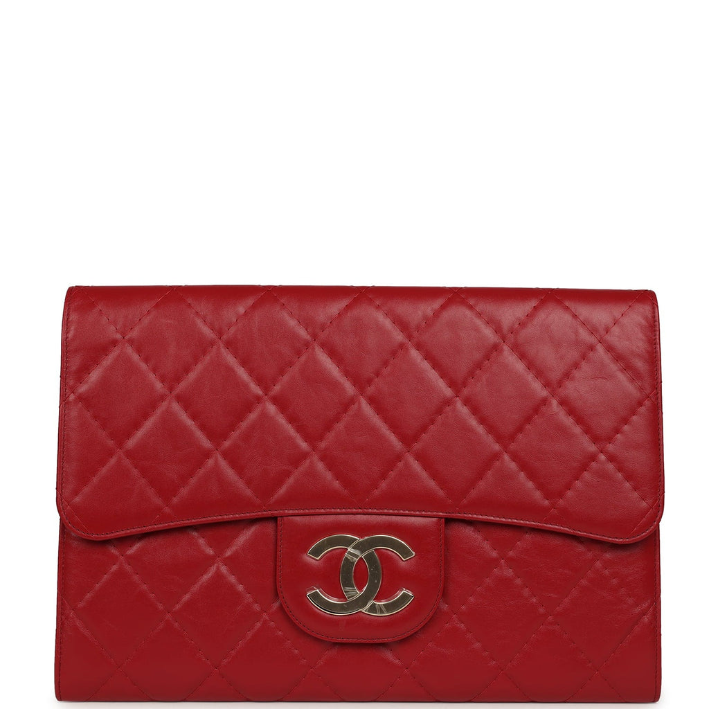 XXL CC Clutch Red Shiny Crumpled Calfskin Gold Hardware