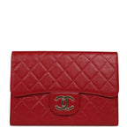 XXL CC Clutch Red Shiny Crumpled Calfskin Gold Hardware
