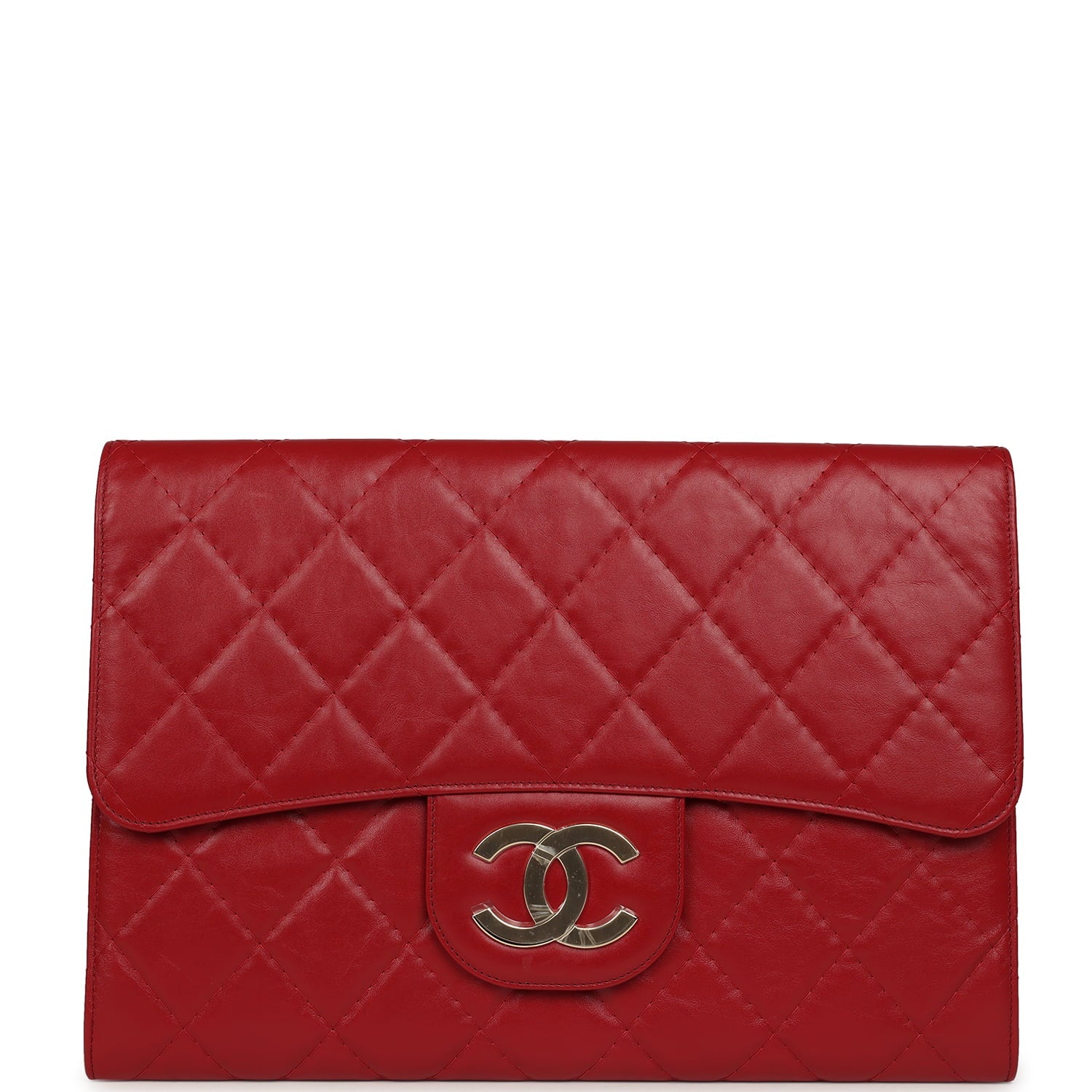 XXL CC Clutch Red Shiny Crumpled Calfskin Gold Hardware