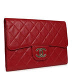 XXL CC Clutch Red Shiny Crumpled Calfskin Gold Hardware